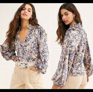 Free People "Go Get 'Em" Crushed Velvet Balloon Sleeve Top